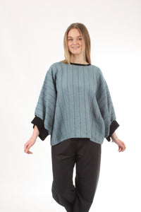 Vanessa Top - Blue with Black Stripe - Black Trims