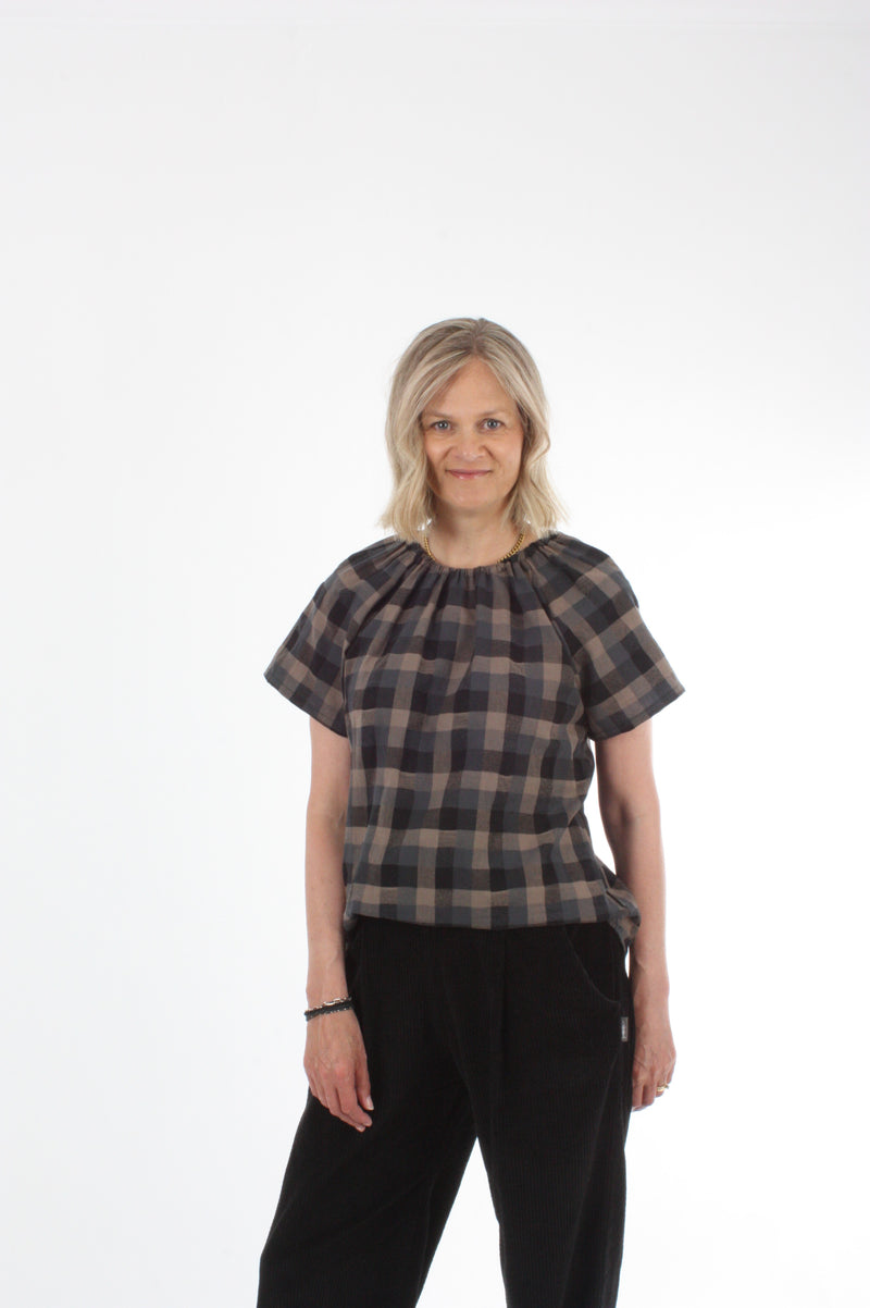 Eva Top - Short Sleeve - Mocha Check