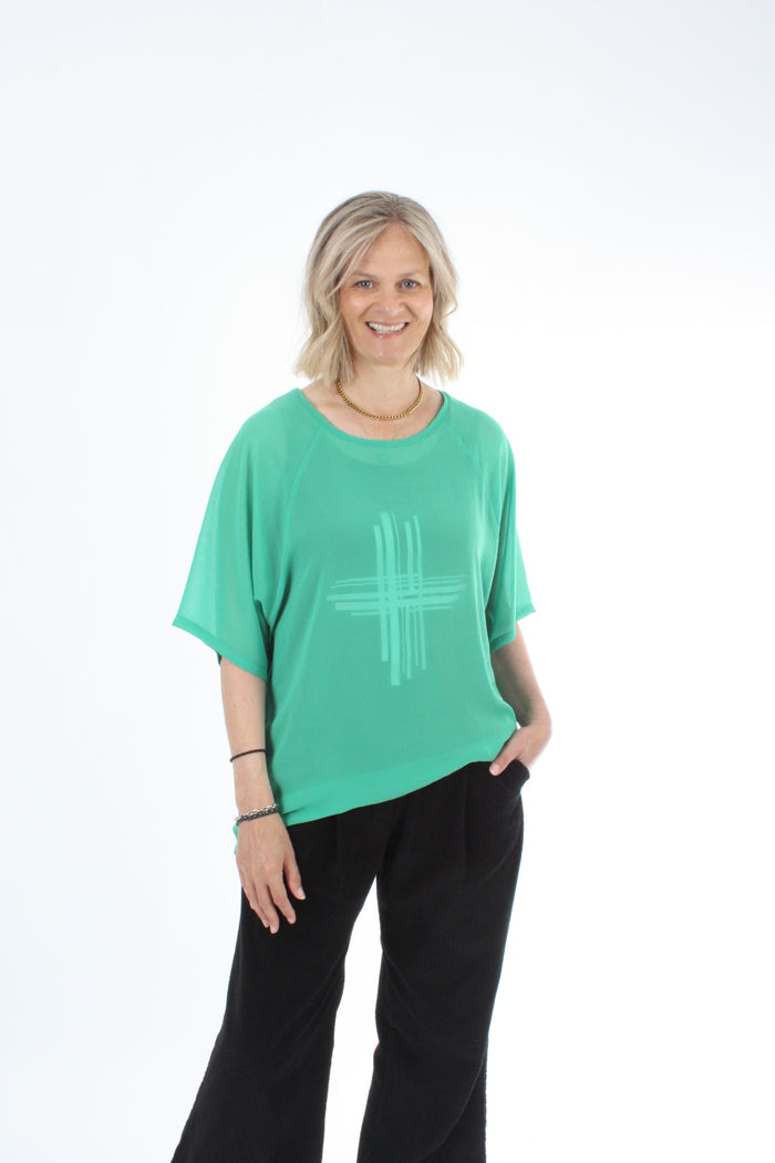 Kendra Top - Green Body and Sleeve