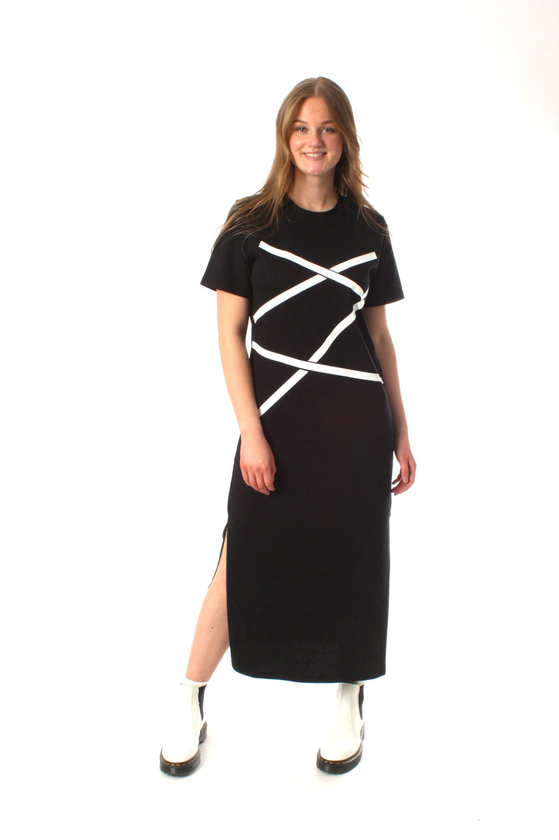 Tee Dress - Black with White Print