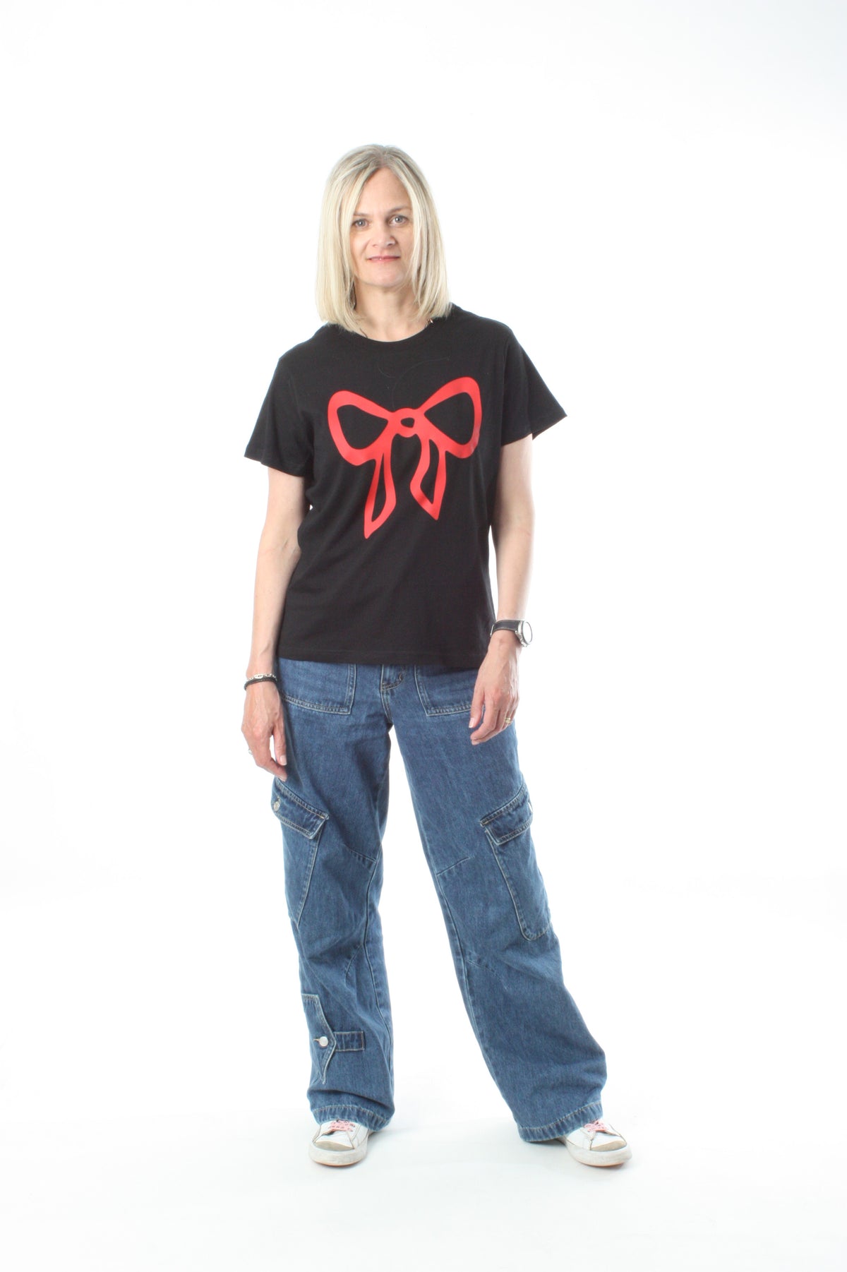 Tee Shirt - Black with Red Bow Print