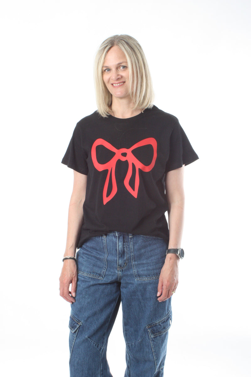 Tee Shirt - Black with Red Bow Print