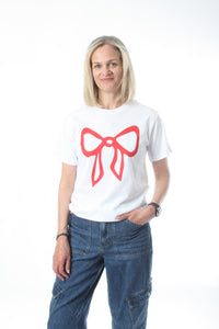 Tee Shirt White - Red Bow Print
