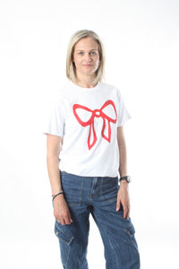 Tee Shirt White - Red Bow Print