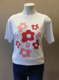 Tee Shirt - Pink and Red Flower Bunch Print - Pre Order