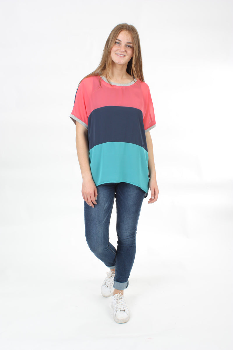 Thea Top - Coral Denim and Teal
