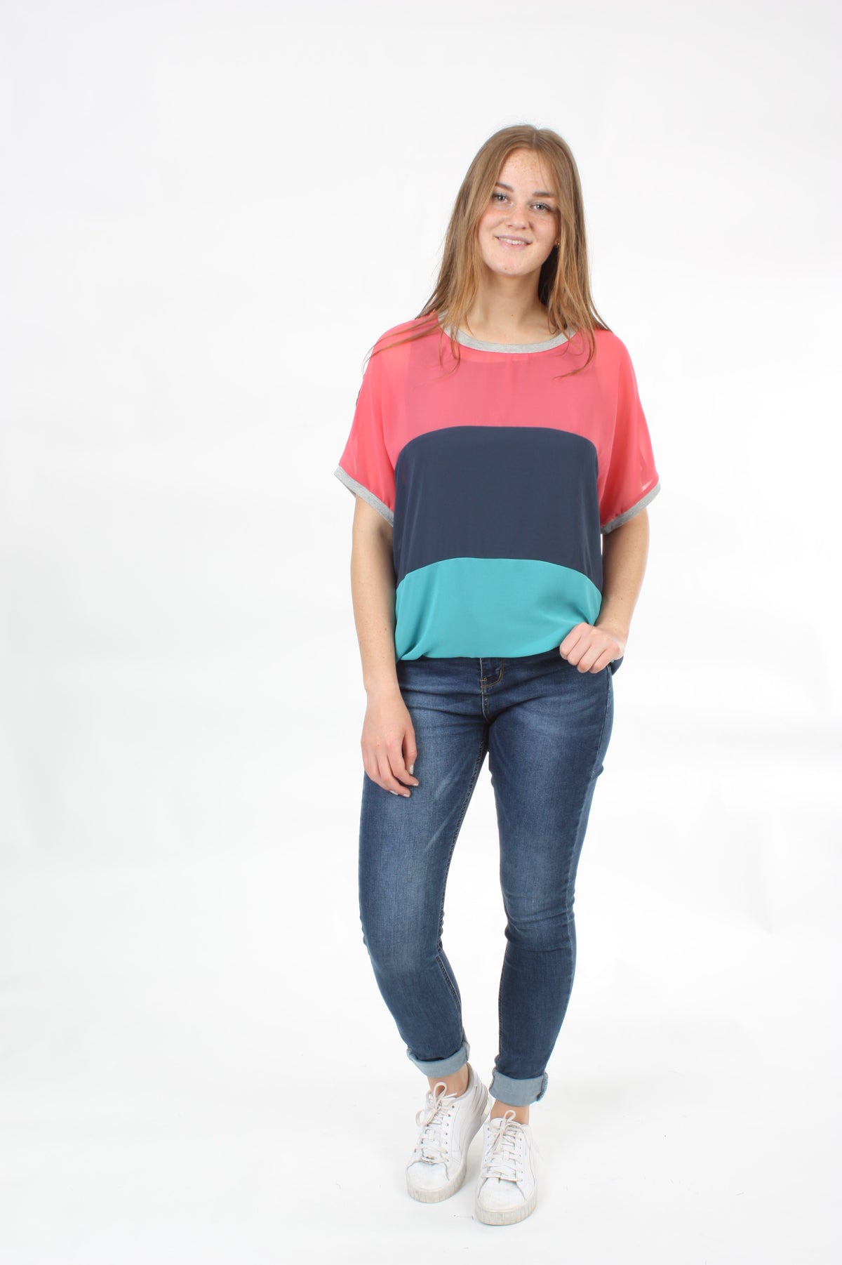 Thea Top - Coral Denim and Teal