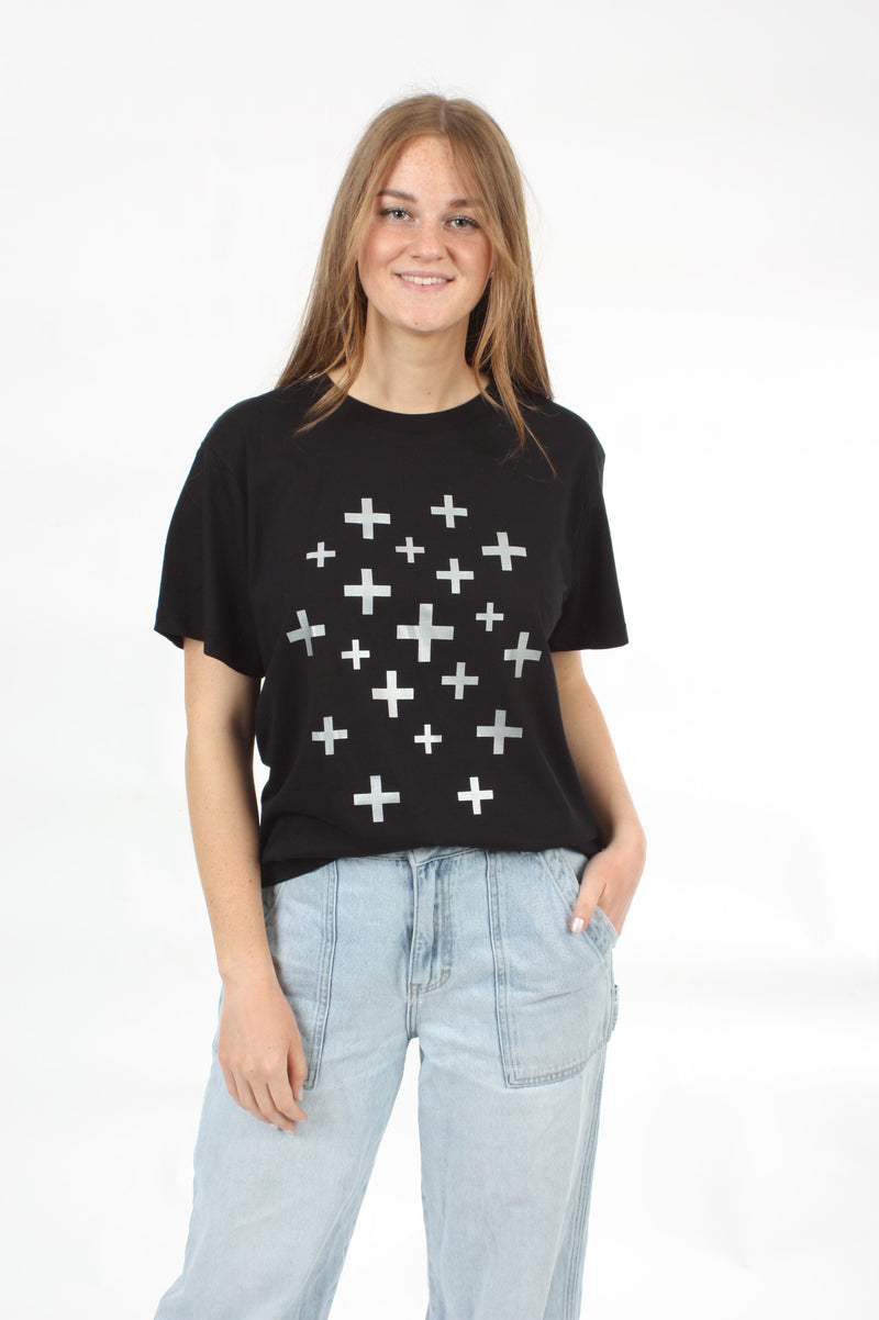 Tee Shirt - Black with Silver Crosses - Pre Order