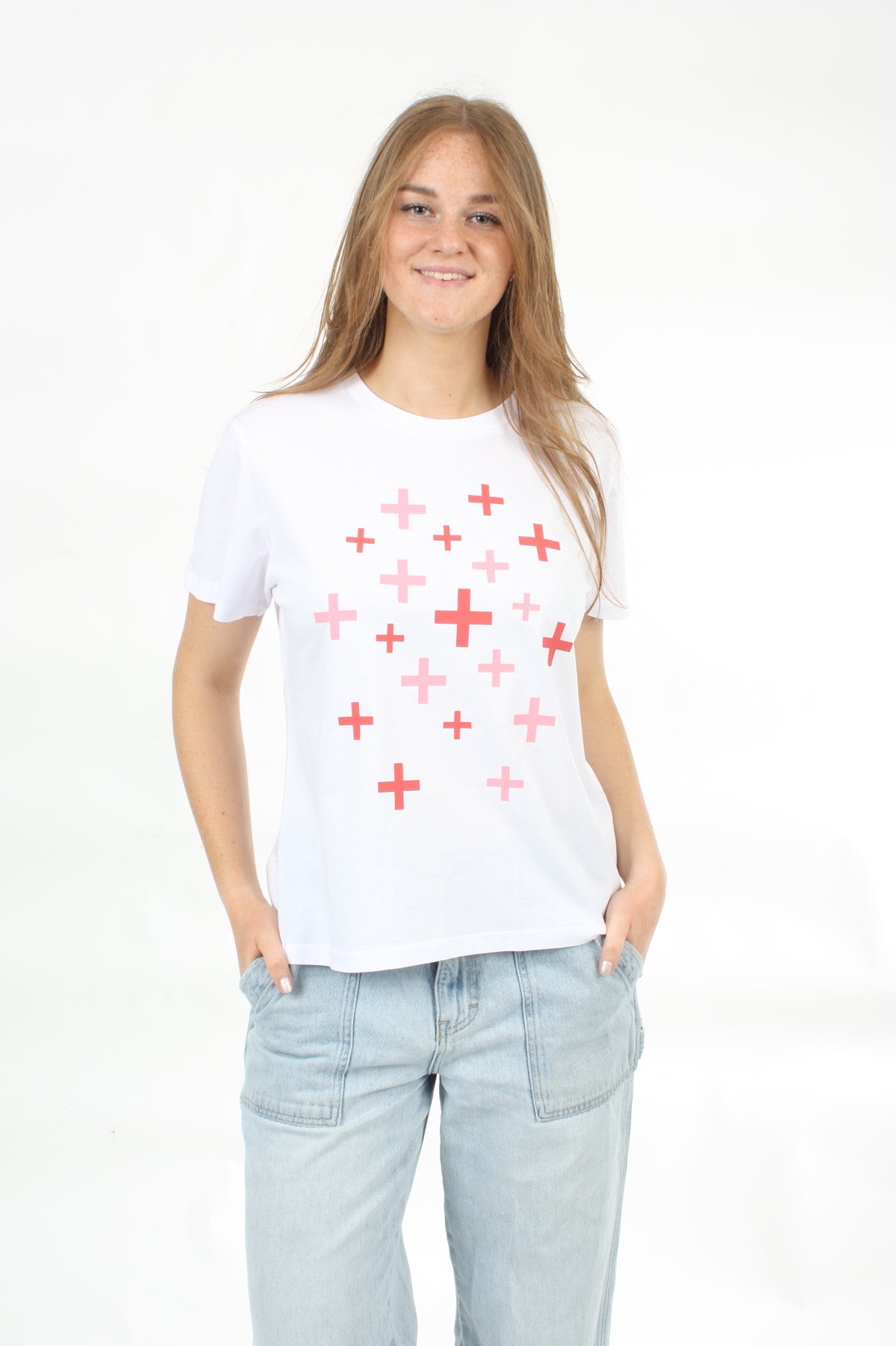 Tee Shirt - Pink and Red Crosses Print - Pre Order