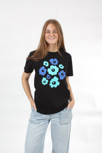 Tee Shirt - Blue and Turquoise Flower - Pre Order