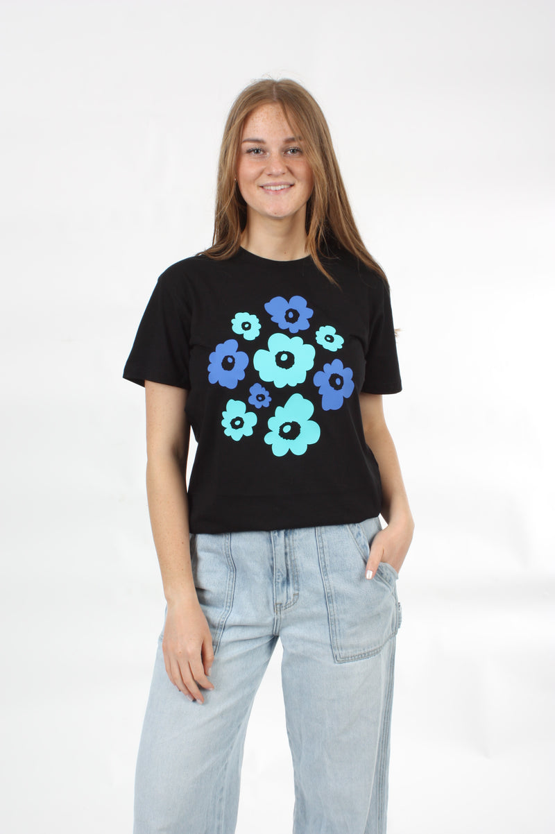 Tee Shirt - Blue and Turquoise Flower - Pre Order