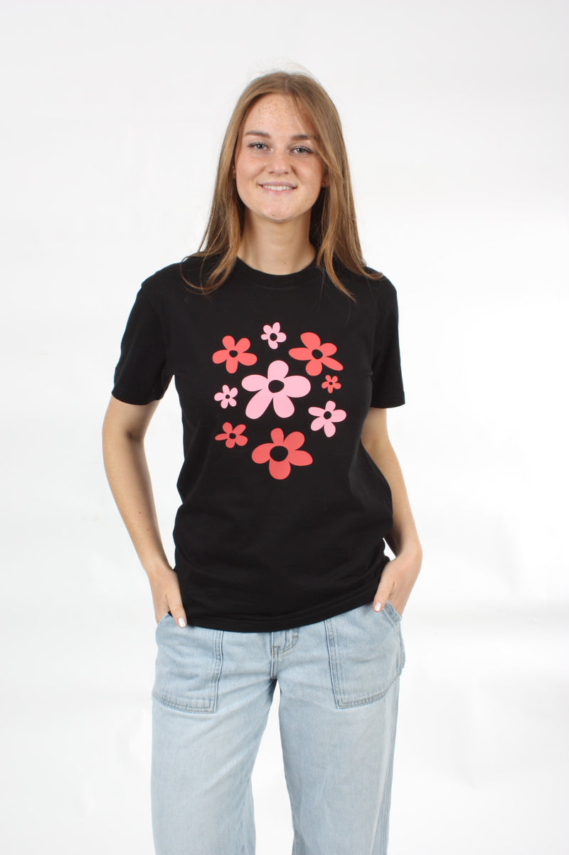 Tee Shirt - Pink and Red Flower Bunch Print - Pre Order