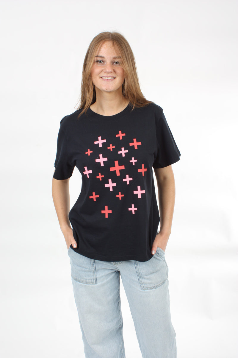 Tee Shirt - Pink and Red Crosses Print - Pre Order