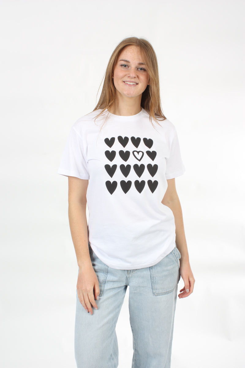 Tee Shirt - White with Black Lots of love Print - Pre Order