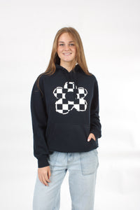 Hoody - Women's -  Navy with White Checked Flower Print- Wadzee Print - Pre-Order