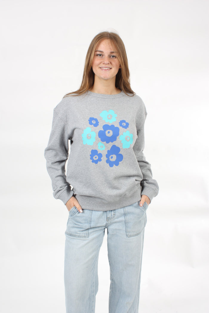 Crew - Grey with Blue and Turquoise Poppy Bunch  - Pre Order 2 - 3 Weeks