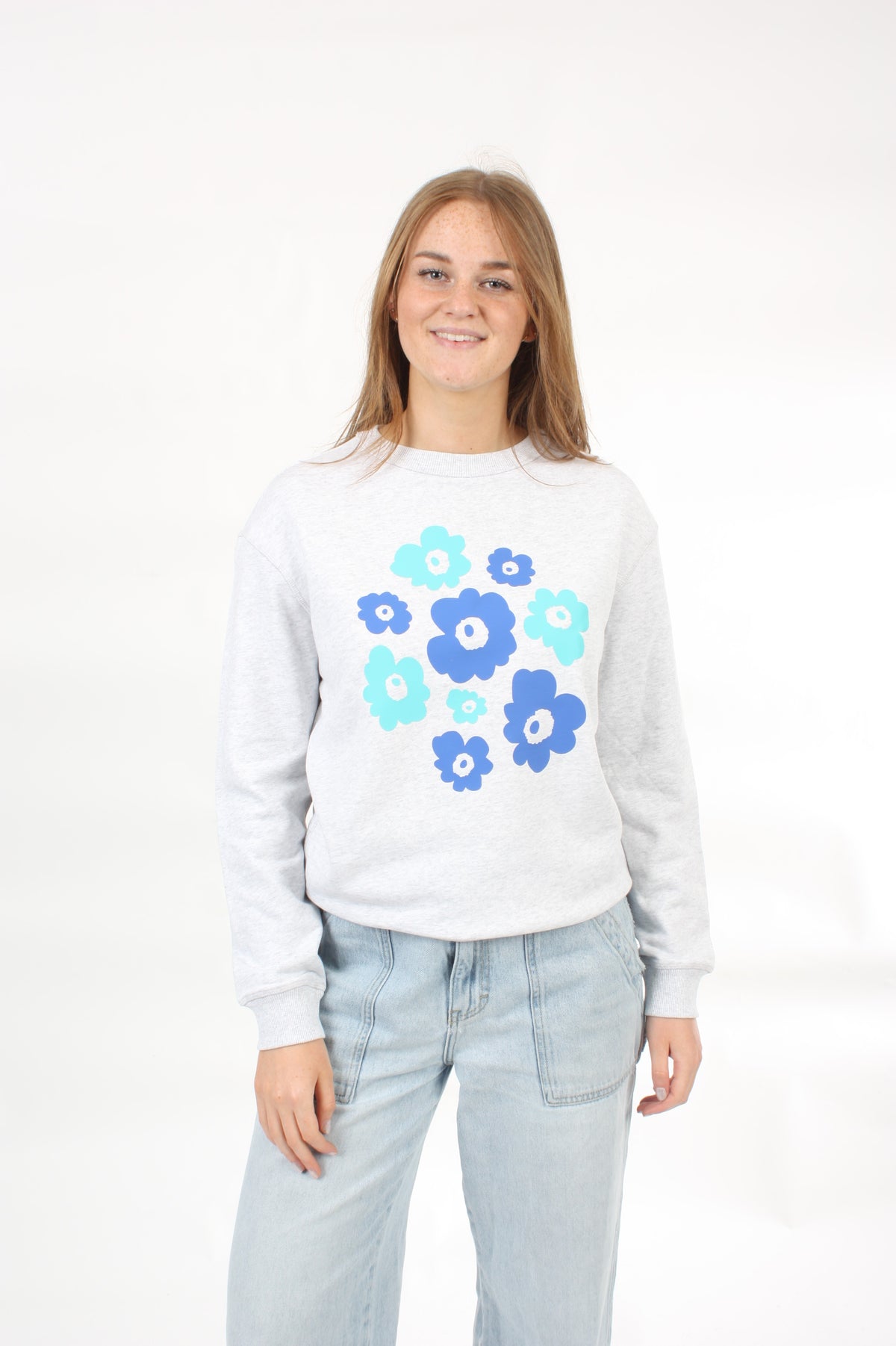Crew - White Marle with Blue and Turquoise Poppy Bunch  - Pre Order 2 - 3 Weeks
