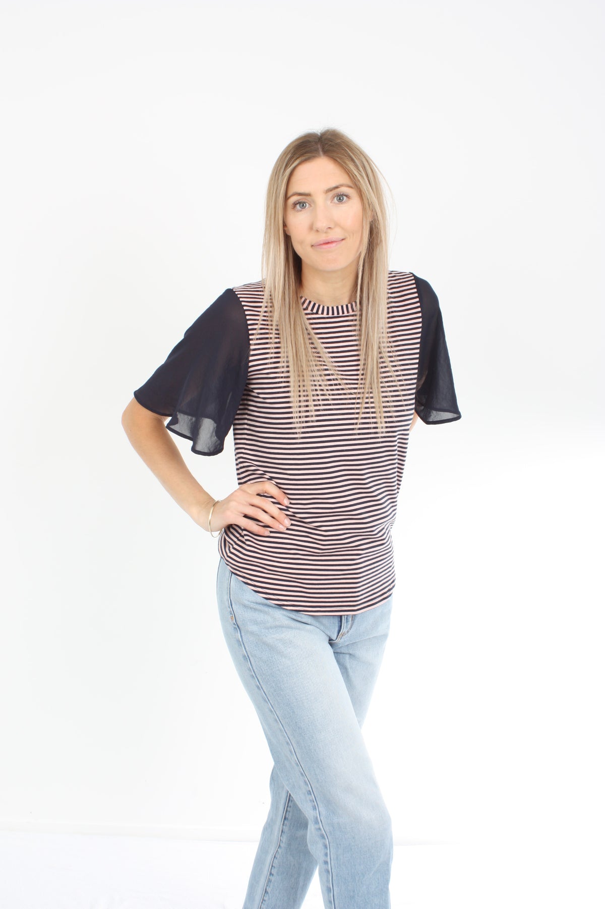 Donna Tee - Navy and Pink stripe
