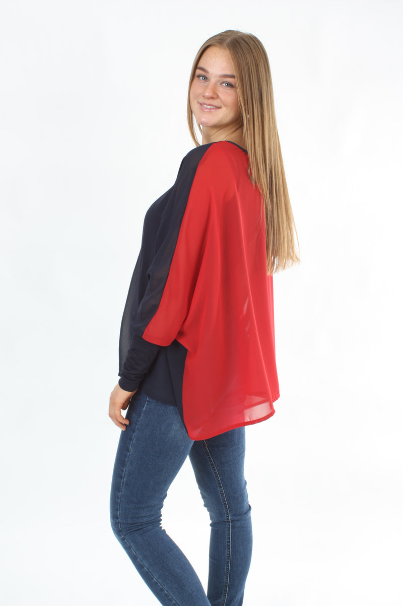 Alexa Top - Red - Navy with Plain Navy Cuffs - Pre Order