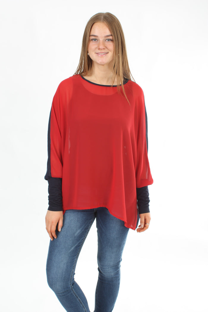 Alexa Top - Red - Navy with Plain Navy Cuffs - Pre Order