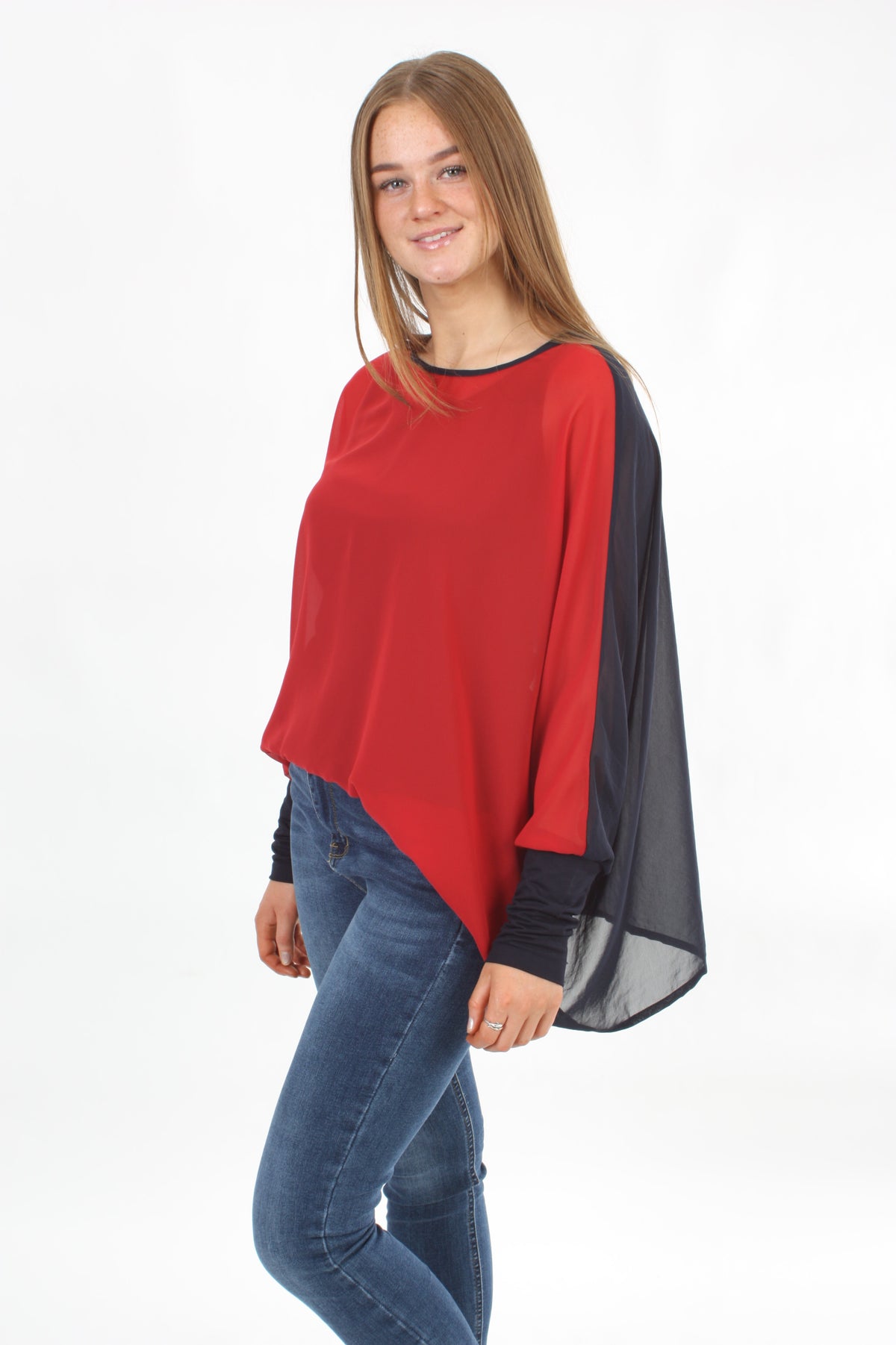 Alexa Top - Red - Navy with Plain Navy Cuffs - Pre Order
