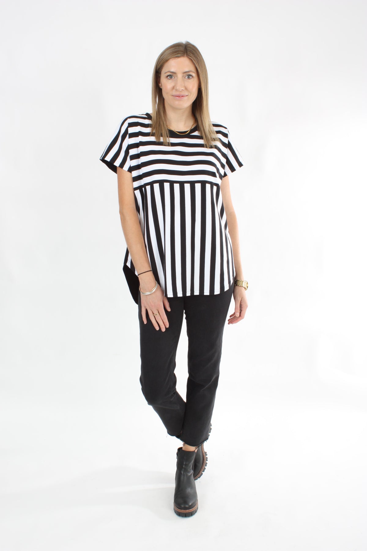 Scarlett Top - Black and White wide Stripe