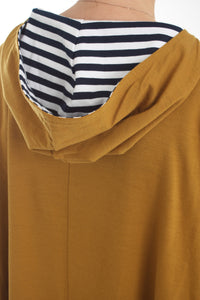 Hooded Poncho - Merino Mustard - White and Navy Stripe Trims - Pre-Order 2-3 weeks