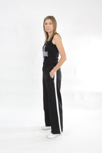 Olivia Pants Linen - Black with white stripe