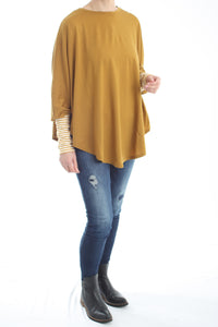 Poncho Plain Mustard Merino - Mustard White Stripe Cuffs - Pre-Order 2-3 weeks