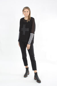 Chloe Top - Black stripe Sleeves - Pre Order