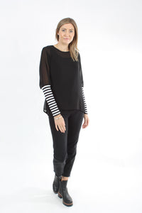 Chloe Top - Black stripe Sleeves - Pre Order