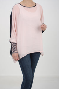 Alexa Top - Pink - Navy with Pink and Navy stripe Cuffs