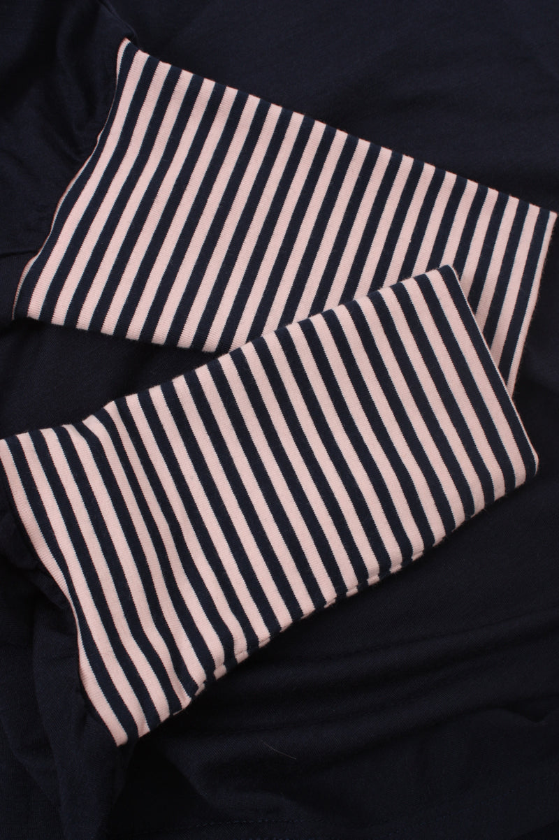 Hooded Poncho - Navy Merino - Navy/Pink stripe trims - Pre-Order 2-3 weeks