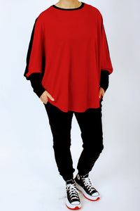 Poncho Merino Reversible - Red and Black with Black Cuff - Pre Order 2 - 3 Weeks
