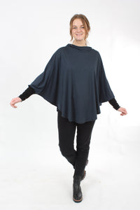 Hooded Poncho - Steel - with Navy or Black Trims - Pre Order
