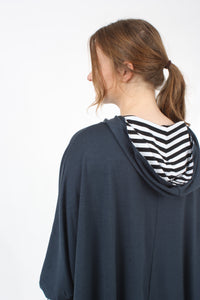 Hooded Poncho - Steel - with Navy Stripe or Black Stripe Trims - Pre Order