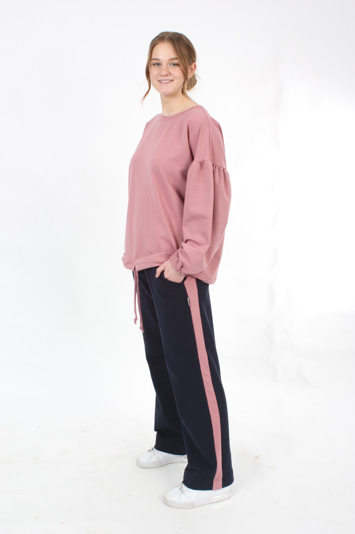 Olivia Sweat Pants - Navy with Pink Stripe