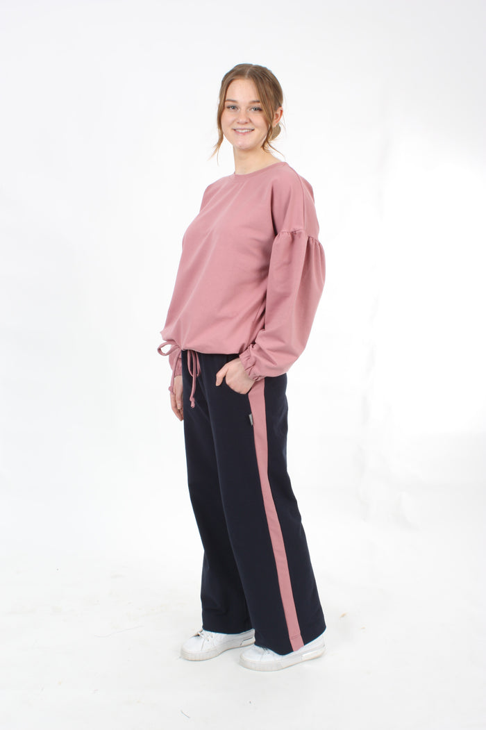 Olivia Sweat Pants - Navy with Pink Stripe