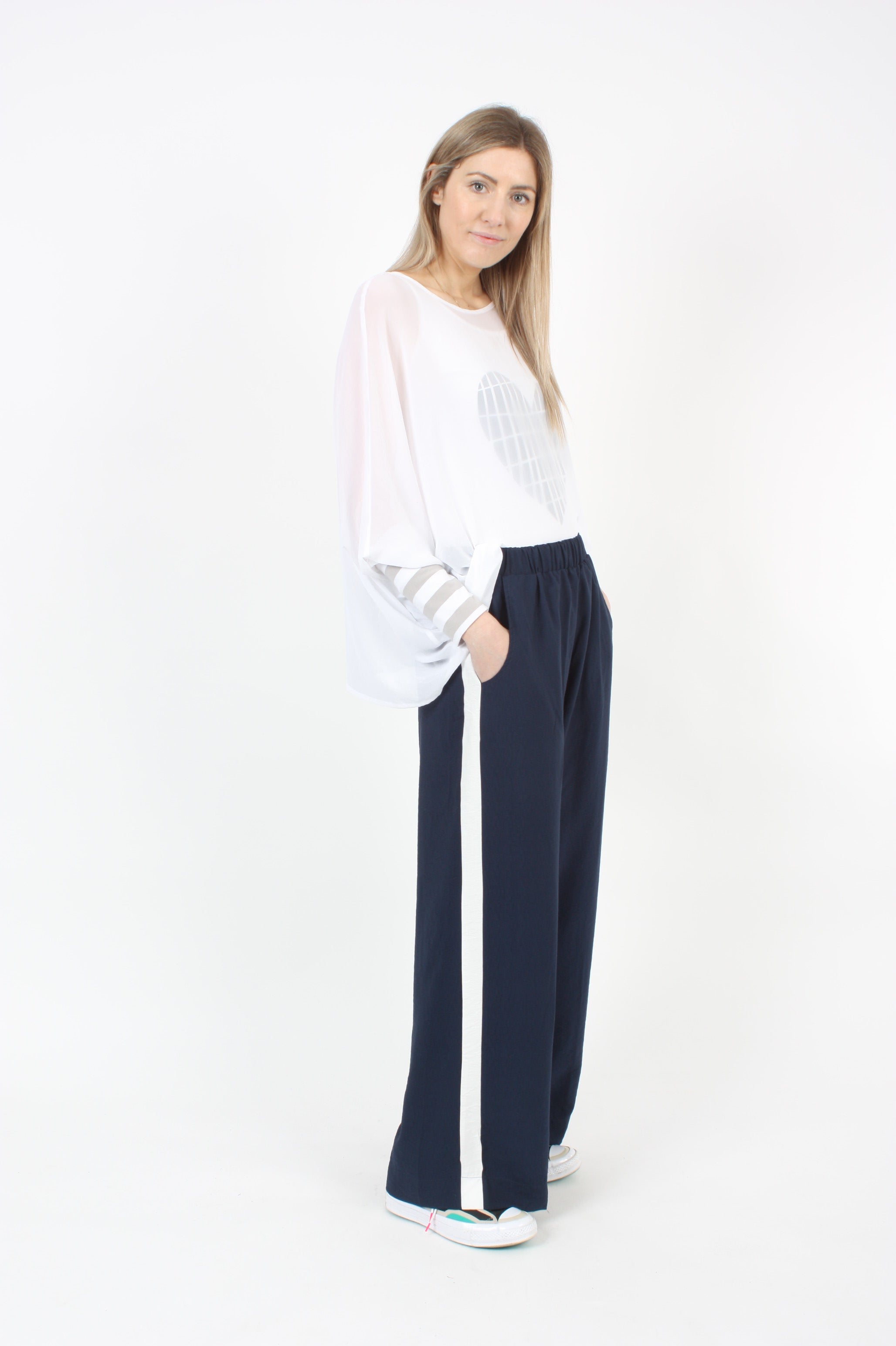 Olivia Pants - Navy with White Stripe - Pre-Order – Wadzee Design