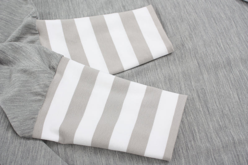 Cardi - Long - Grey Merino - Wide Stripe Cuff - Pre-Order