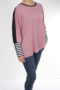 Alexa Top - Merino - Reversible Pink/Navy - Thin Stripe Cuff - Pre-Order