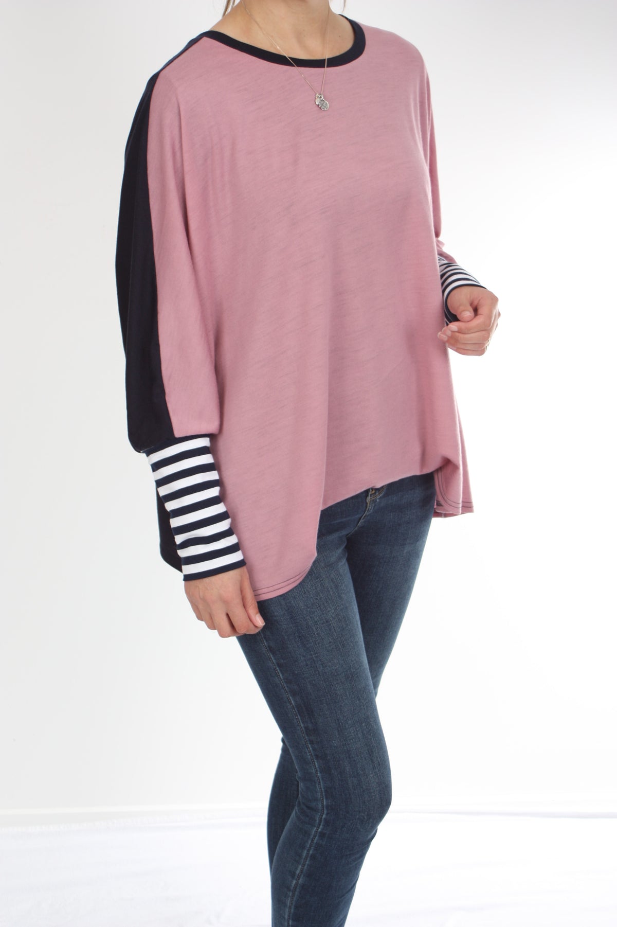 Alexa Top - Merino - Reversible Pink/Navy - Thin Stripe Cuff - Pre-Order