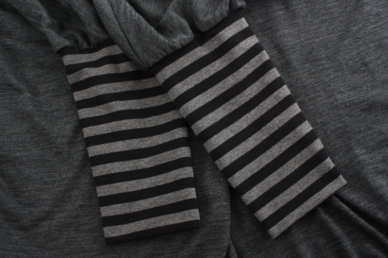 Hooded Poncho - Charcoal Merino - Black and Charcoal stripe Trims - Pre-Order 2-3 weeks