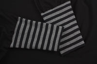 Hooded Poncho - Black Merino - Black and Charcoal Stripe Trims