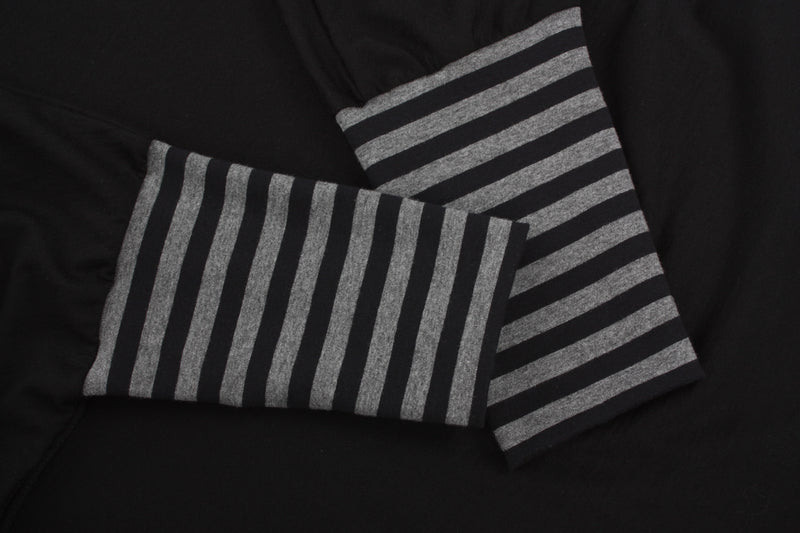Poncho Plain Black Merino - Black and Charcoal Stripe cuff - Pre-Order 2-3 weeks