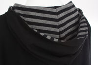 Hooded Poncho - Black Merino - Black and Charcoal Stripe Trims - Pre-Order