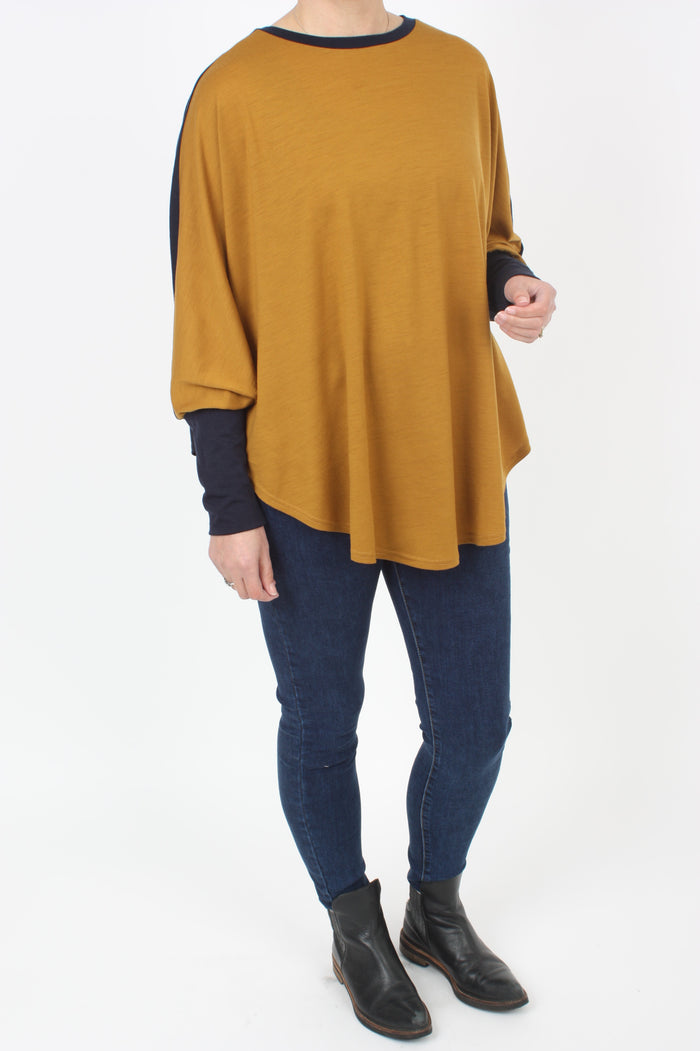 Poncho Merino Reversible - Navy and Mustard with Navy Cuff - Pre Order 2 - 3 Weeks