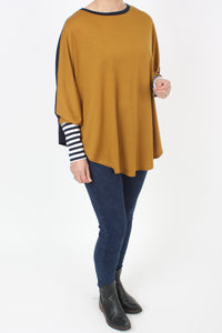 Poncho Merino Reversible - Navy and Mustard with Navy and White Stripe Cuff - Pre Order 2 - 3 Weeks