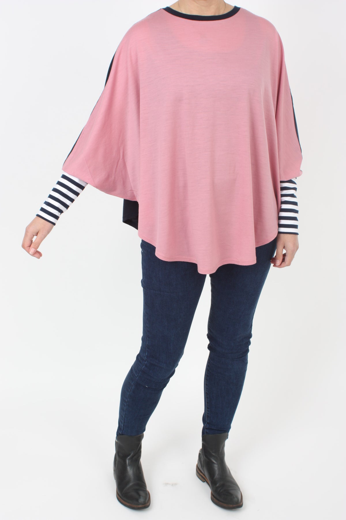Poncho Merino Reversible - Navy and Pink with Navy and White stripe Cuff - Pre Order 2 - 3 Weeks