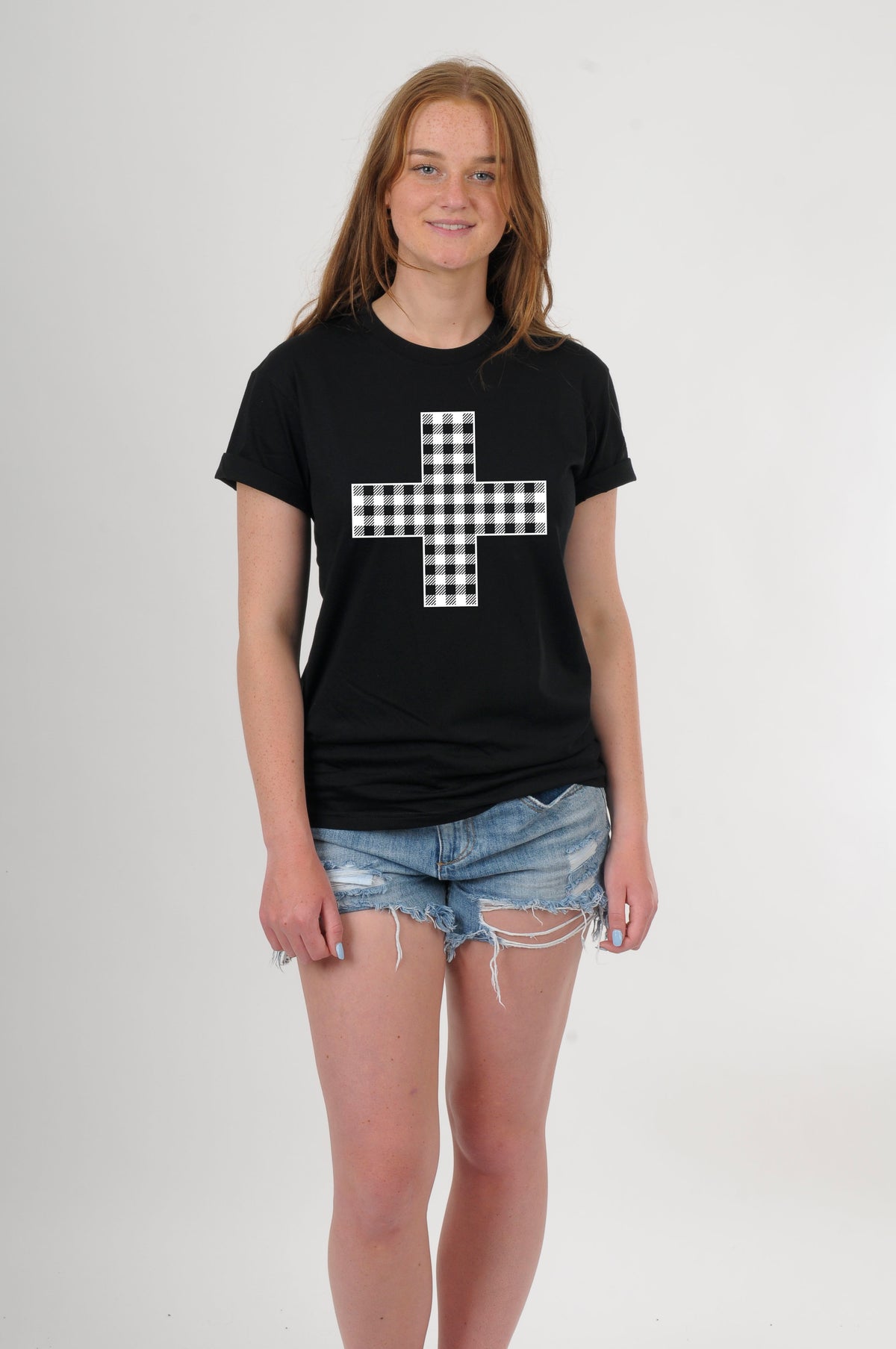 Tee Shirt - Gingham Cross Print - Pre Order